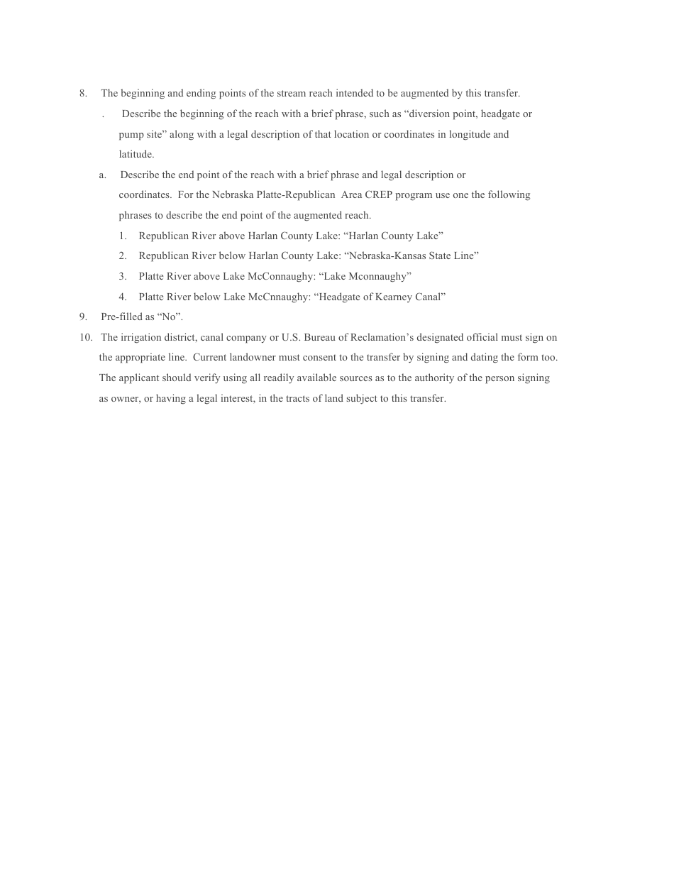 Instructions for DNR Form 962-200-CREP Change of Appropriation to Augment Stream Flow - Nebraska, Page 2