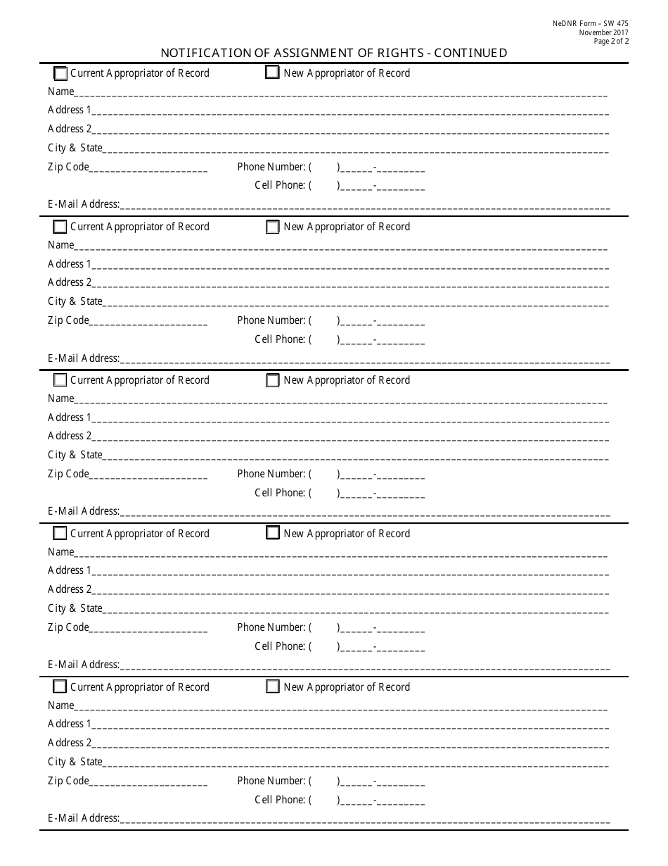 DNR Form SW475 Notification of Assignment of a Surface Water Appropriation - Nebraska, Page 2