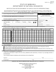Document preview: DNR Form SW962-19-A Notification for Reassignment of Surface Water Appropriation(S) - Nebraska