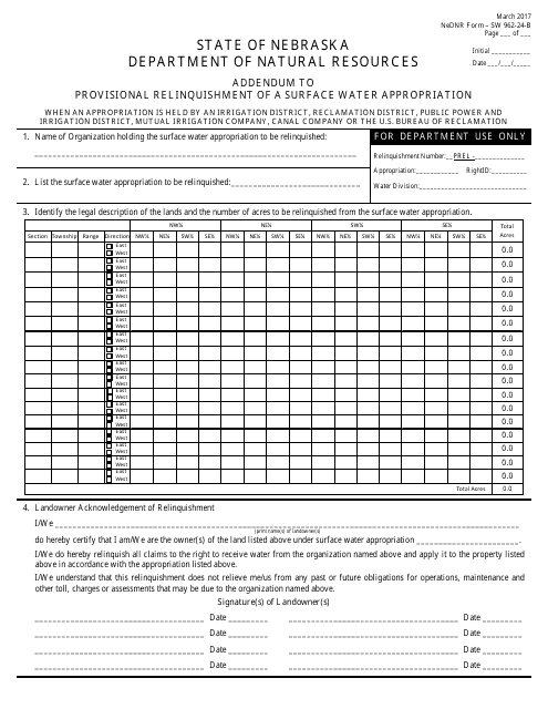 DNR Form SW962-24-B  Printable Pdf