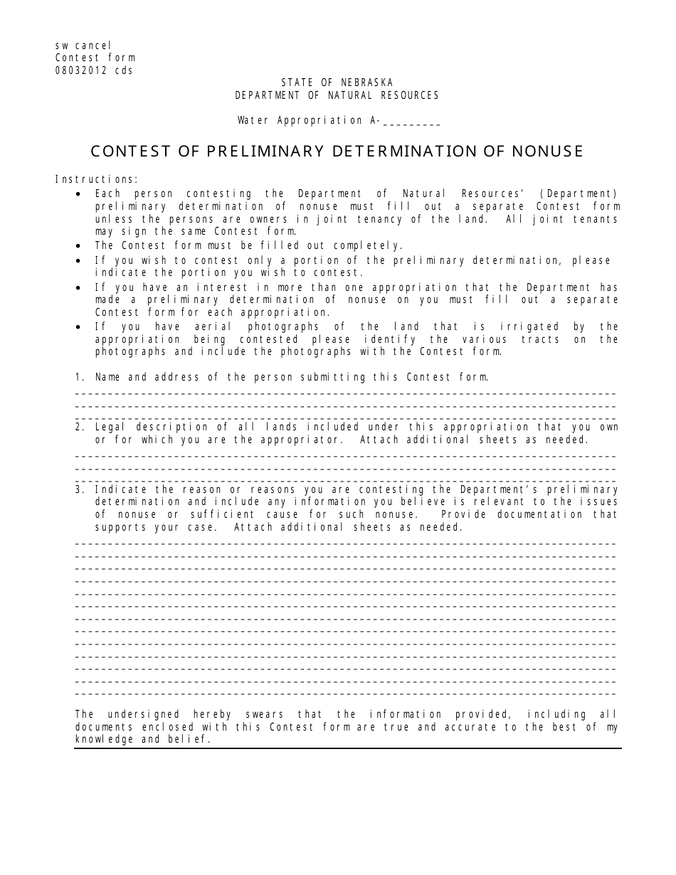 Contest of Preliminary Determination of Nonuse - Nebraska, Page 1