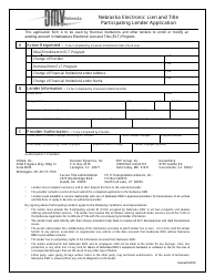 Document preview: Nebraska Electronic Lien and Title Participating Lender Application Form - Nebraska