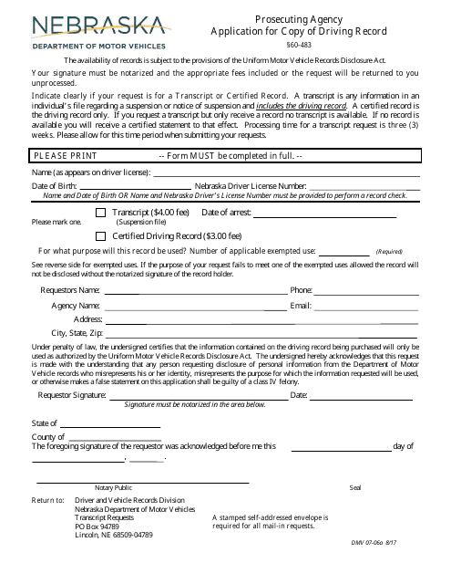 Form DMV07-06A  Printable Pdf