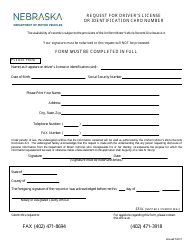Document preview: Request for Driver's License or Identification Card Number - Nebraska
