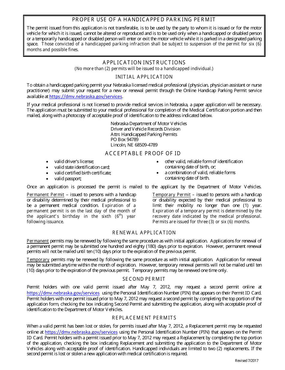 Application for Handicapped Parking Permit - Nebraska, Page 2