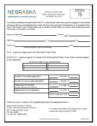 Document preview: Application for Boat Dealer Trailer License Plates - Nebraska
