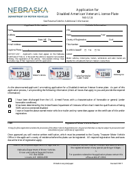 Application for Disabled American Veteran License Plate - Nebraska