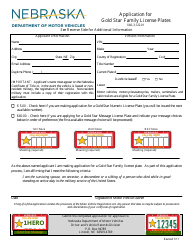 Document preview: Application for Gold Star Family License Plates - Nebraska