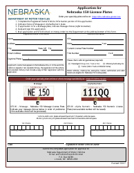 Document preview: Application for Nebraska 150 License Plates - Nebraska