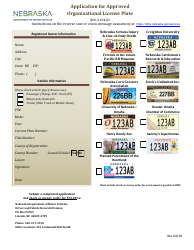 Document preview: Application for Approved Organizational License Plate - Nebraska