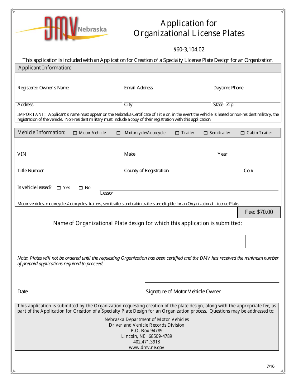 Application for Creation of a Specialty License Plate Design for an Organization - Nebraska, Page 4