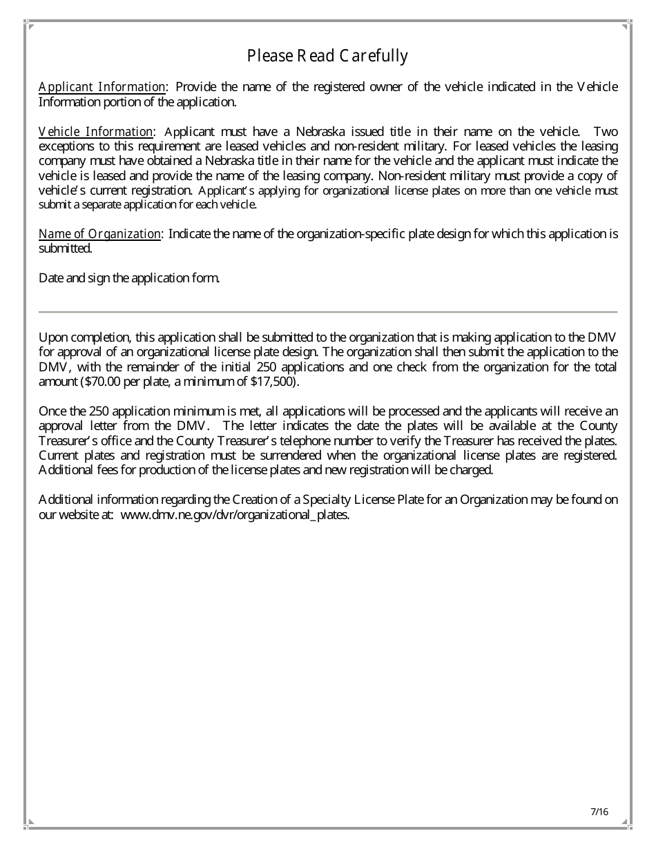 Application for Creation of a Specialty License Plate Design for an Organization - Nebraska, Page 5