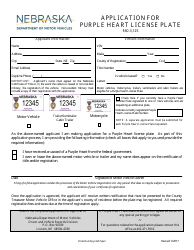 Document preview: Application for Purple Heart License Plate - Nebraska