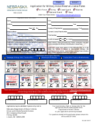 Document preview: Application for Military Honor/Reserve License Plates - Nebraska