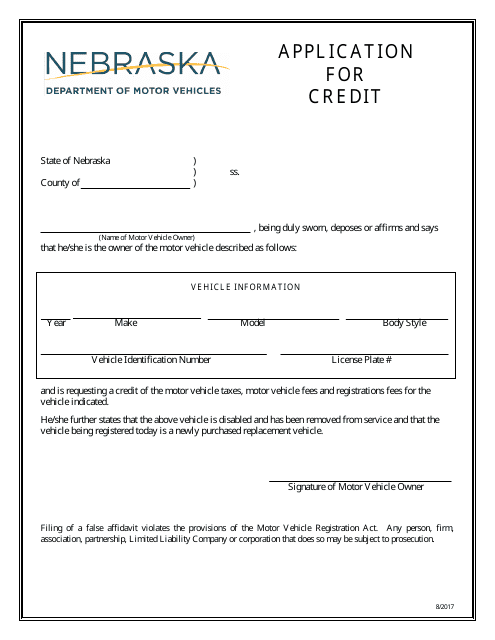 Application for Credit - Nebraska Download Pdf