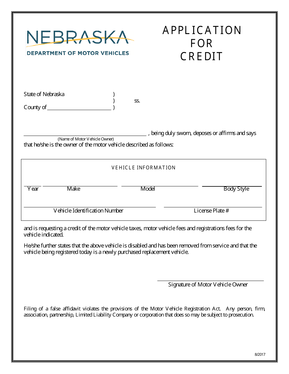 Nebraska Application for Credit Download Fillable PDF Templateroller