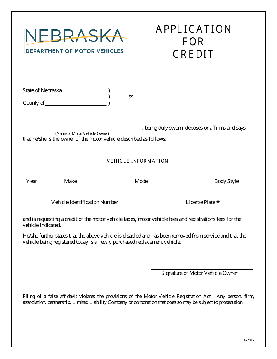 Application for Credit - Nebraska, Page 1