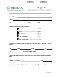 Document preview: Application for Snowmobile Registration and Decal - Nebraska