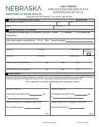 Form RV-707A &quot;Application for Duplicate Certificate of Title&quot; - Nebraska