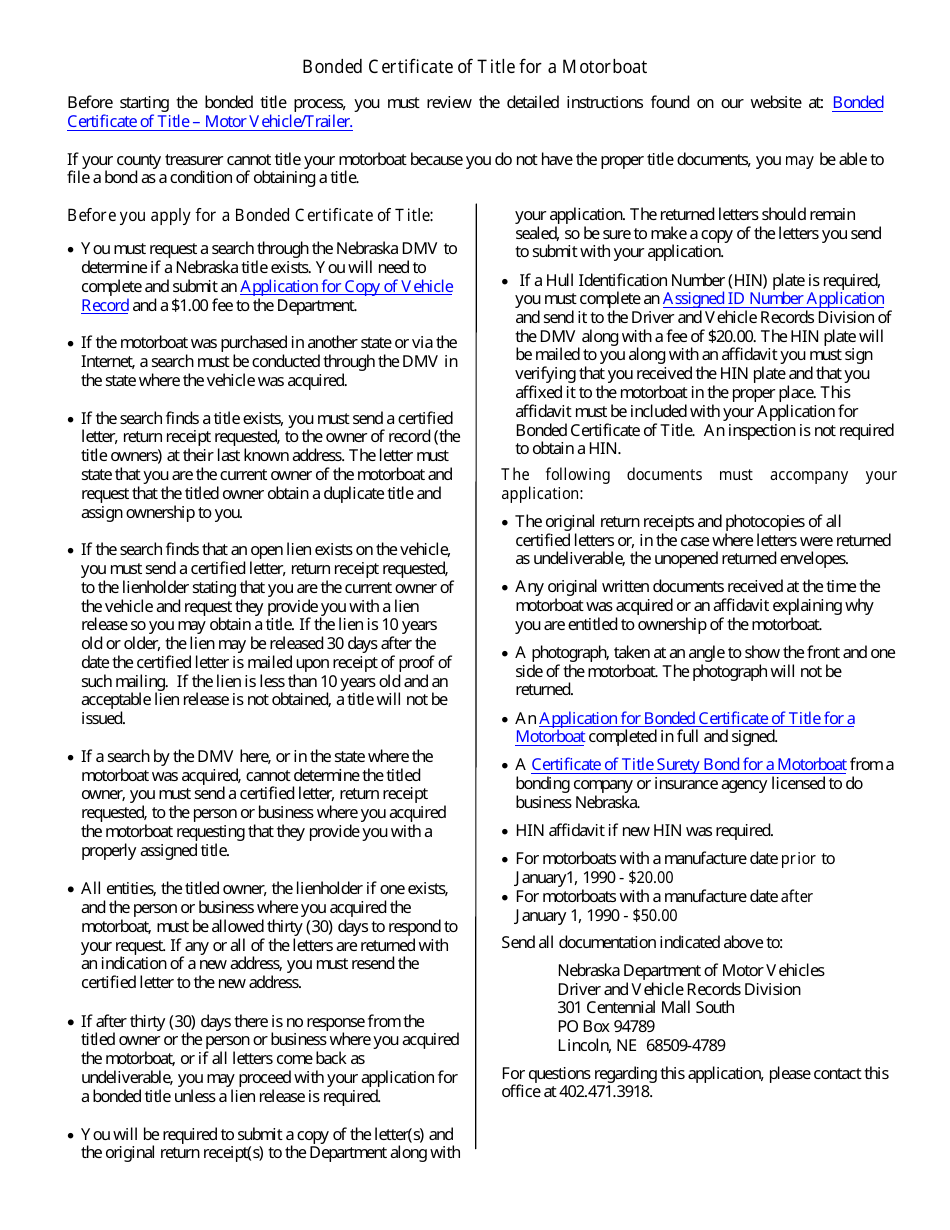 Application for Bonded Certificate of Title for a Motorboat - Nebraska, Page 2