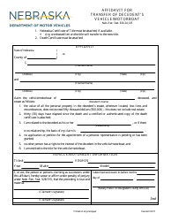 Document preview: Affidavit for Transfer of Decedent's Vehicle/Motorboat - Nebraska