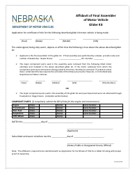 Document preview: Affidavit of Final Assembler of Motor Vehicle Glider Kit - Nebraska