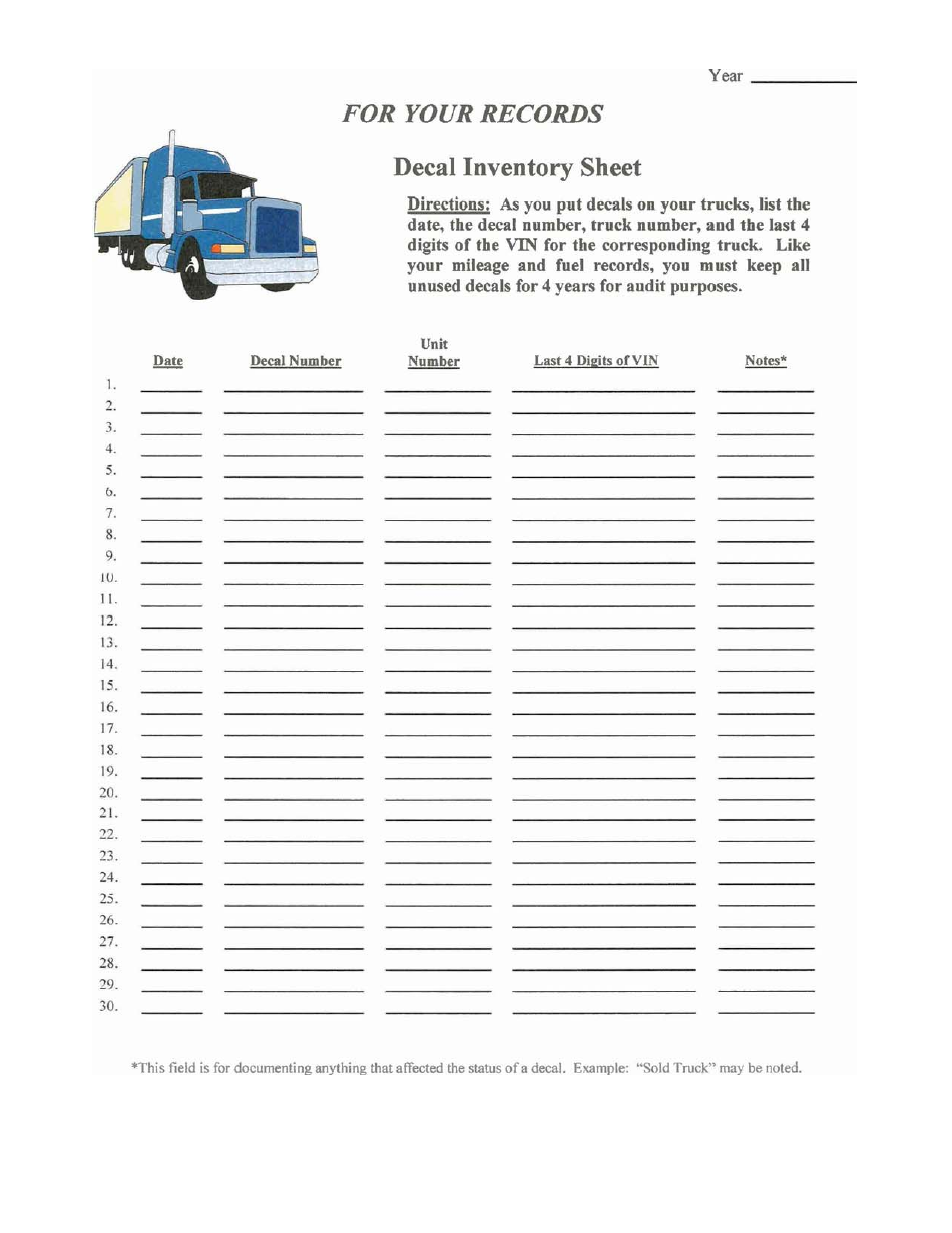 Decal Inventory Sheet - Nebraska, Page 1