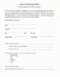 Document preview: Title VI Complaint Form - Nebraska
