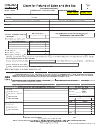 Form 7 Claim for Refund of Sales and Use Tax - Nebraska