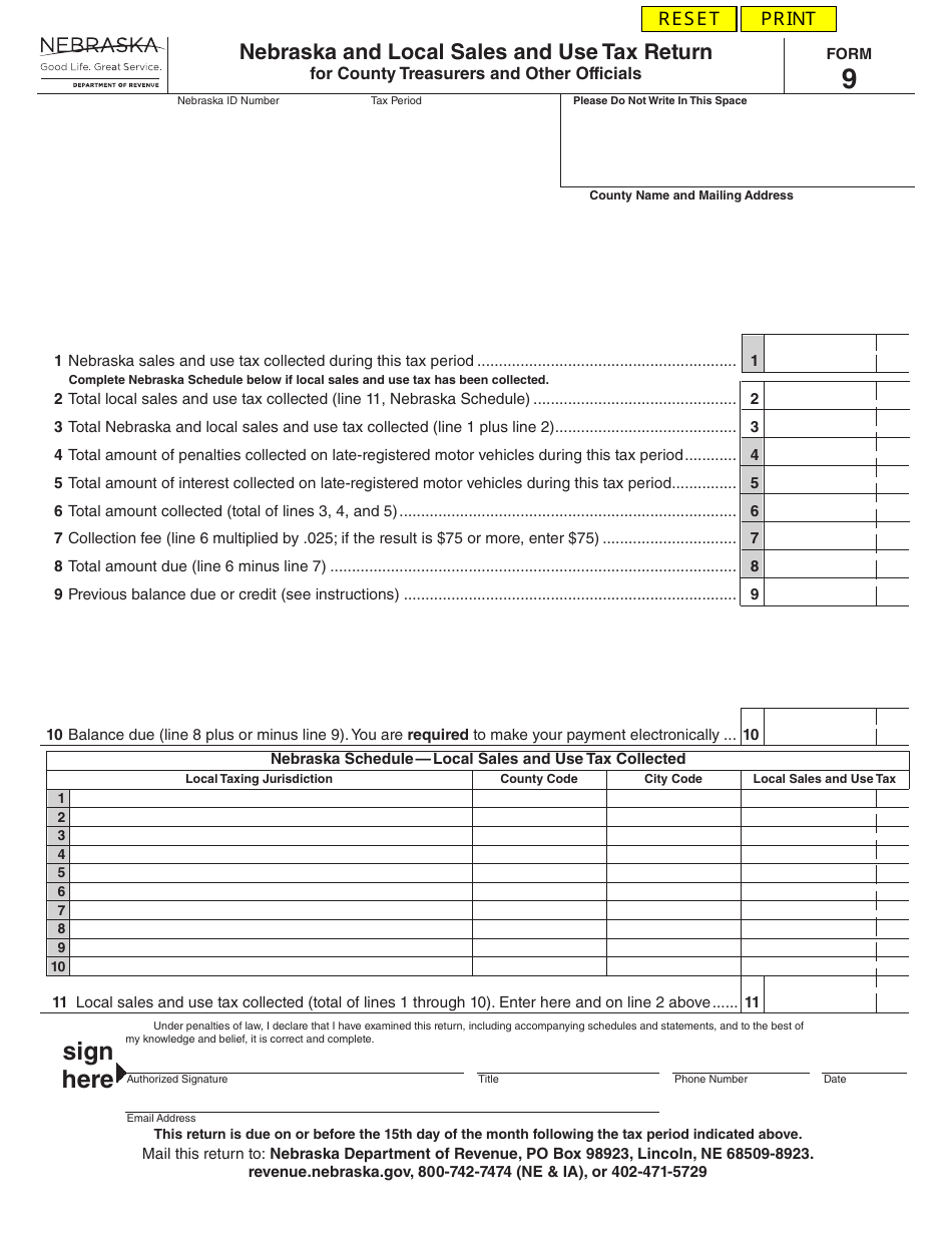 Form 9 Fill Out, Sign Online and Download Fillable PDF, Nebraska