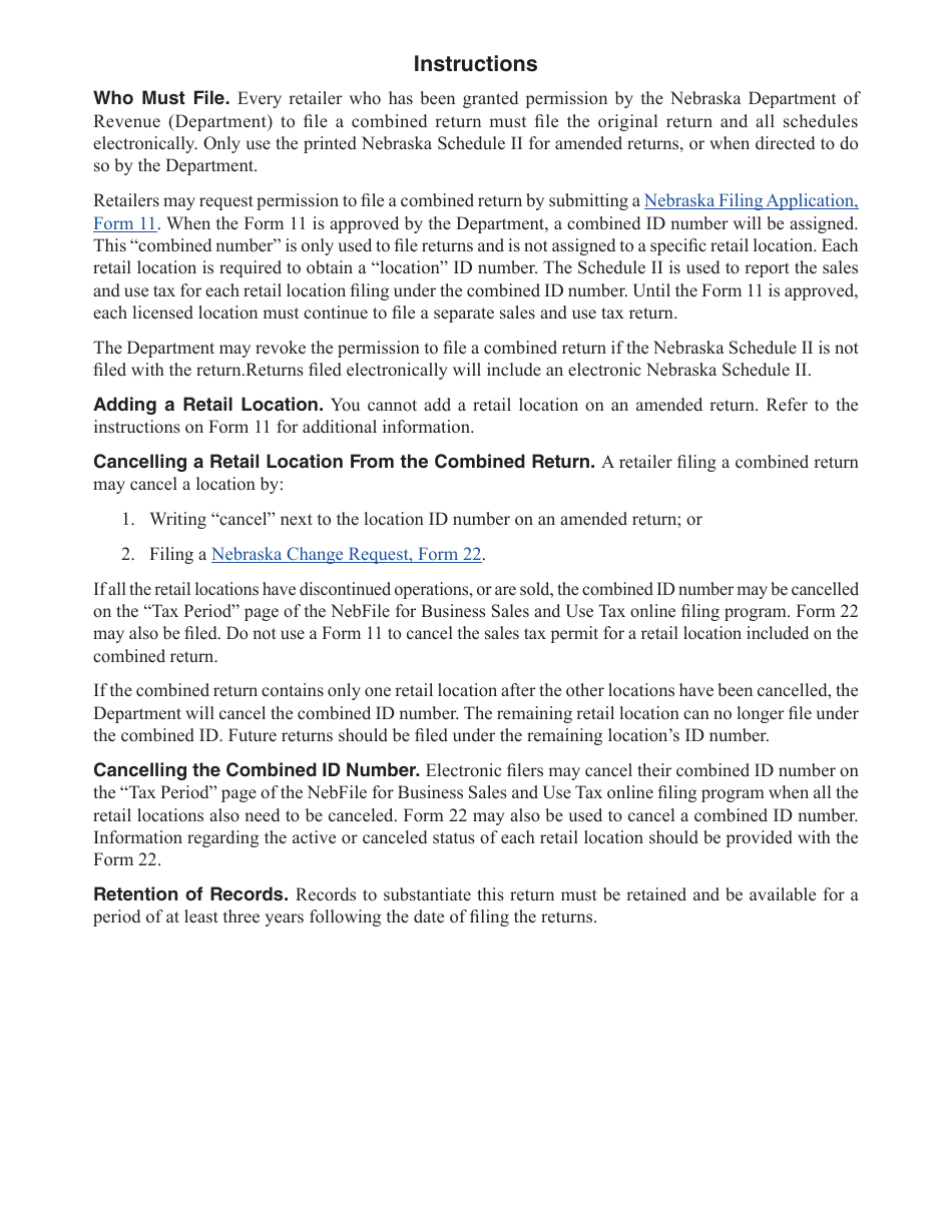 Form 10 Schedule II Nebraska and Local Sales and Use Tax Combined Return for Sales Transactions by Location - Nebraska, Page 2