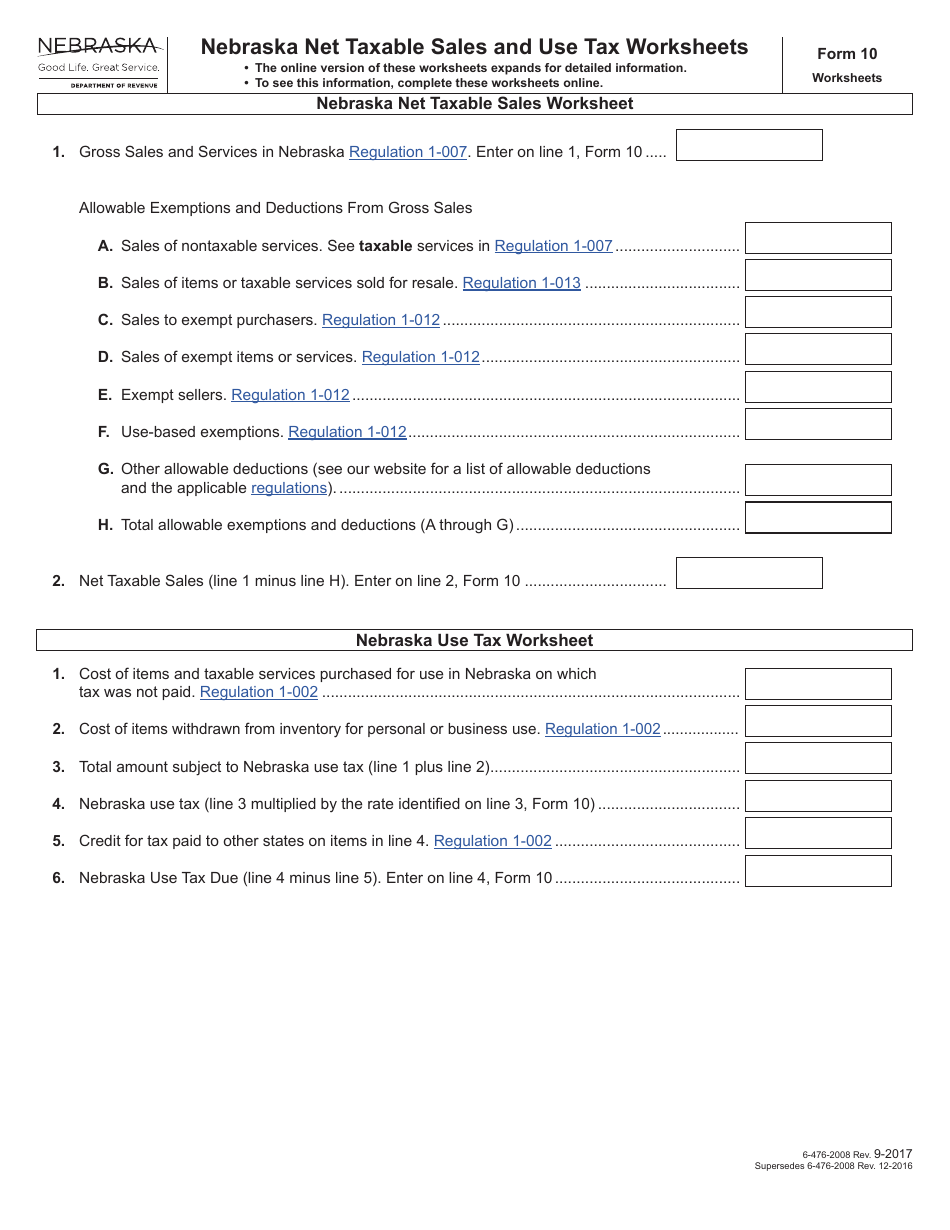 Form 10 Nebraska and Local Sales and Use Tax Return - Nebraska, Page 3