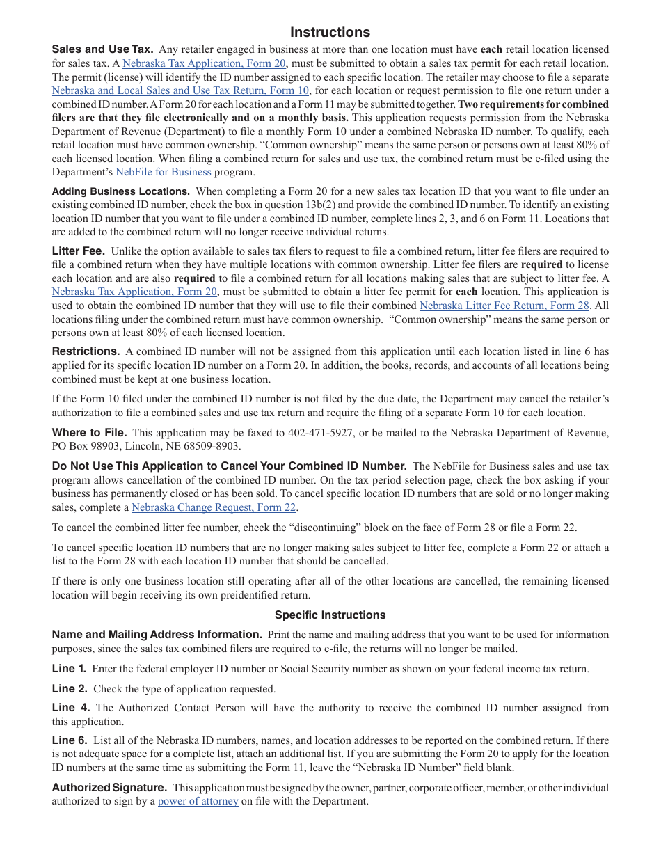 Form 11 Nebraska Combined Filing Application - Nebraska, Page 2