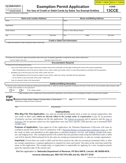 Form 13CCE  Printable Pdf
