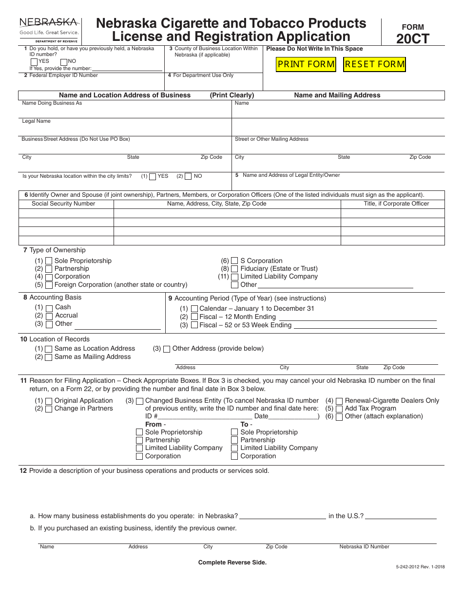 Form 20CT - Fill Out, Sign Online and Download Fillable PDF, Nebraska ...