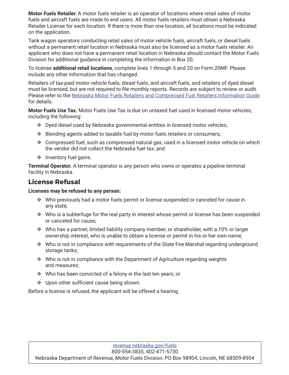 Form 20MF Nebraska Motor Fuels License Application - Nebraska, Page 4