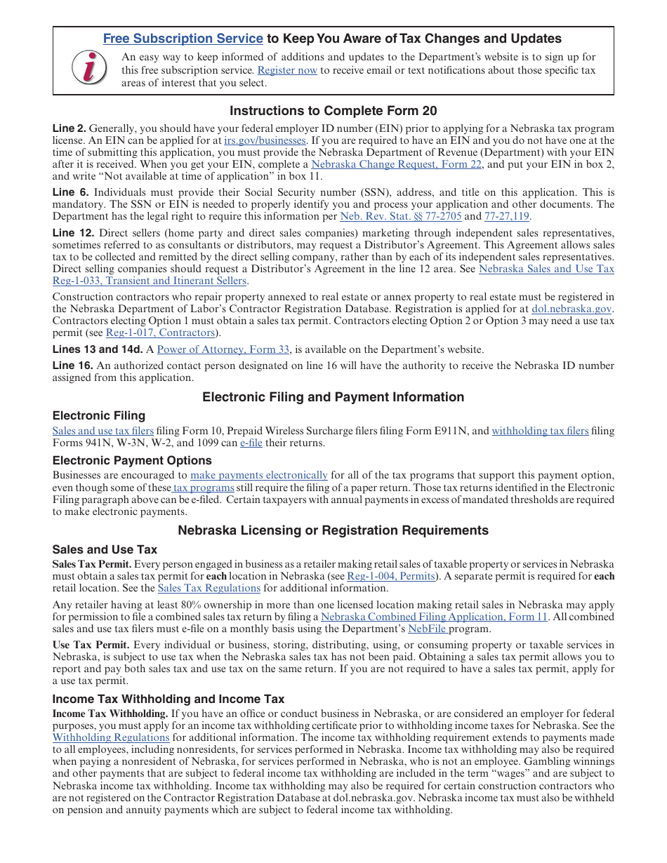 Form 20 Nebraska Tax Application - Nebraska, Page 3