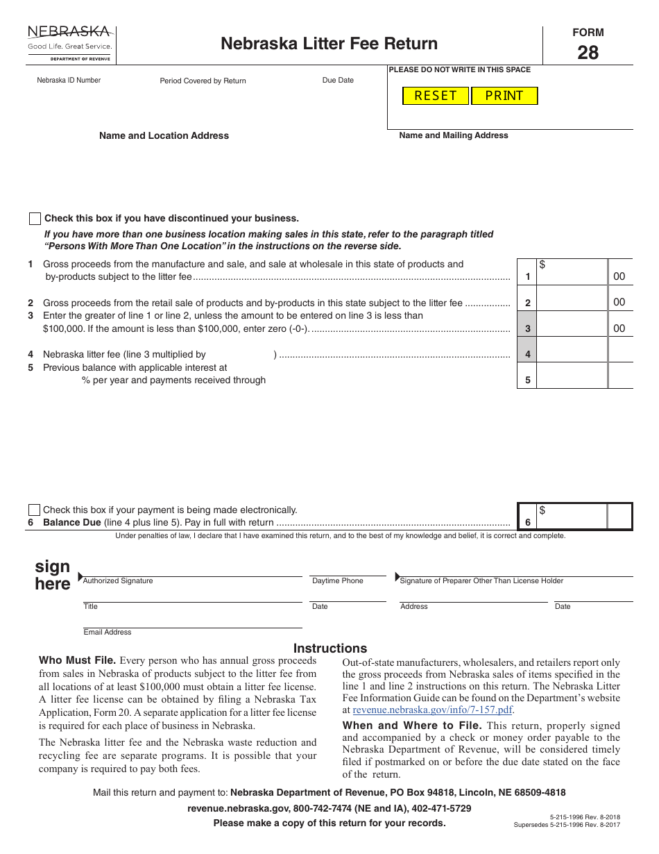 Form 28 Fill Out, Sign Online and Download Fillable PDF, Nebraska