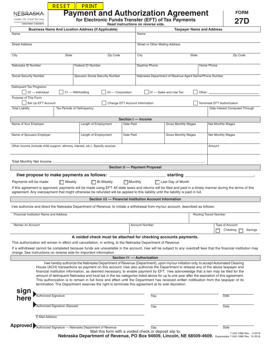 Form 27D - Fill Out, Sign Online and Download Fillable PDF, Nebraska ...