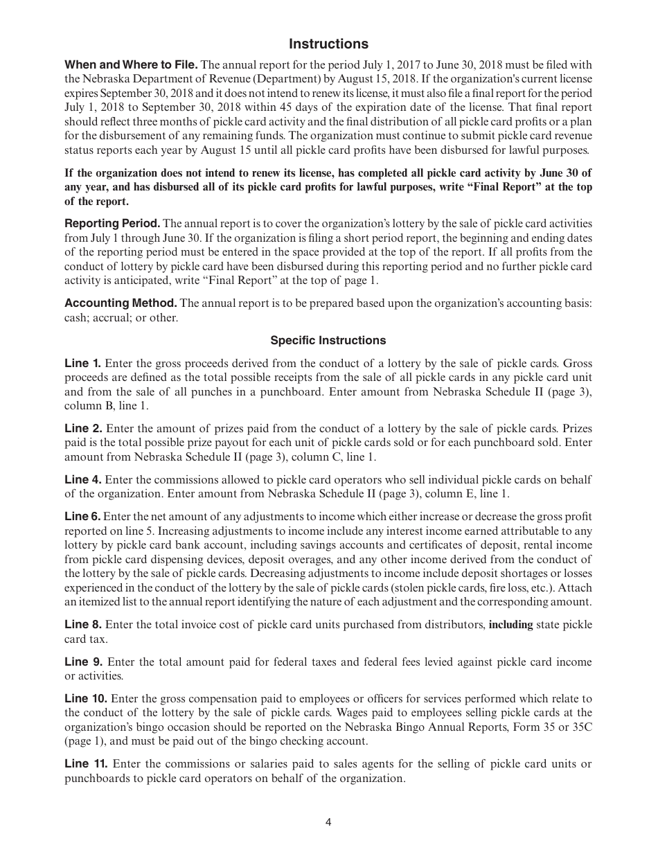Form 35A Nebraska Lottery by Pickle Card Annual Report - Nebraska, Page 4