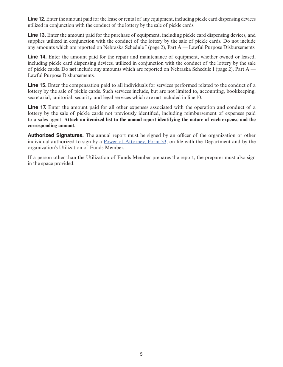 Form 35A Nebraska Lottery by Pickle Card Annual Report - Nebraska, Page 5