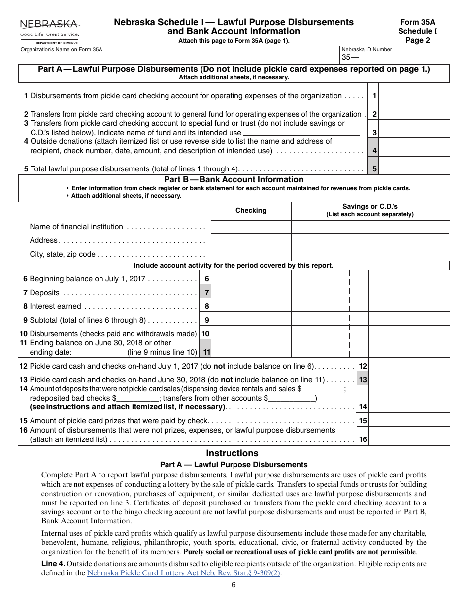 Form 35A Nebraska Lottery by Pickle Card Annual Report - Nebraska, Page 6