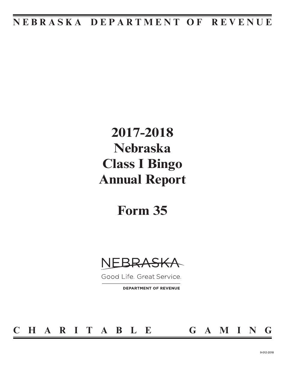 Form 35 Nebraska Class I Bingo Annual Report - Nebraska, Page 1