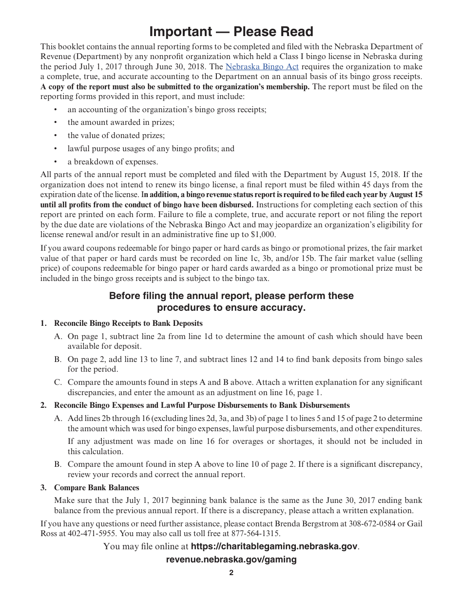 Form 35 Nebraska Class I Bingo Annual Report - Nebraska, Page 2