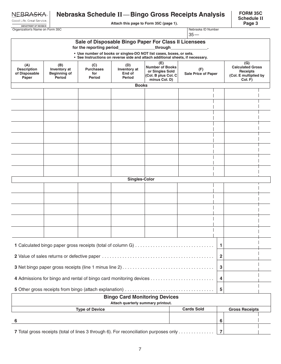 Form 35C Nebraska Class II Bingo Quarterly / Annual Report - Nebraska, Page 7