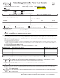 Document preview: Form 50D Nebraska Application for Pickle Card Operator - Nebraska