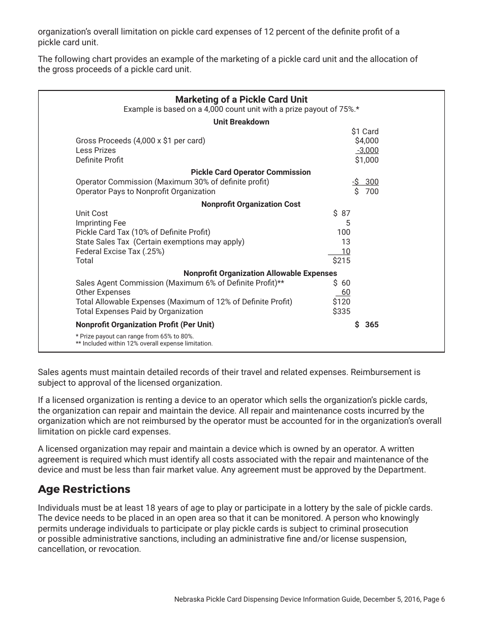 Form 50F Nebraska Registration and Report of Pickle Card Dispensing Devices - Nebraska, Page 6