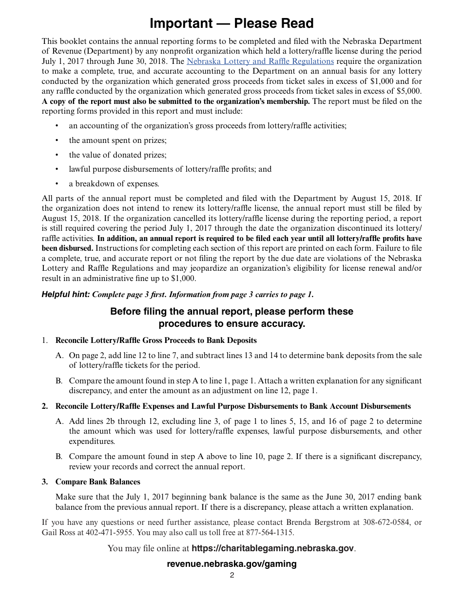 Form 35B Nebraska Lottery / Raffle Annual Report - Nebraska, Page 2