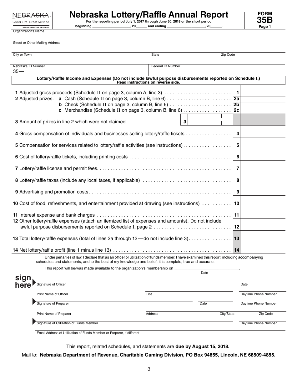Form 35B Nebraska Lottery / Raffle Annual Report - Nebraska, Page 3