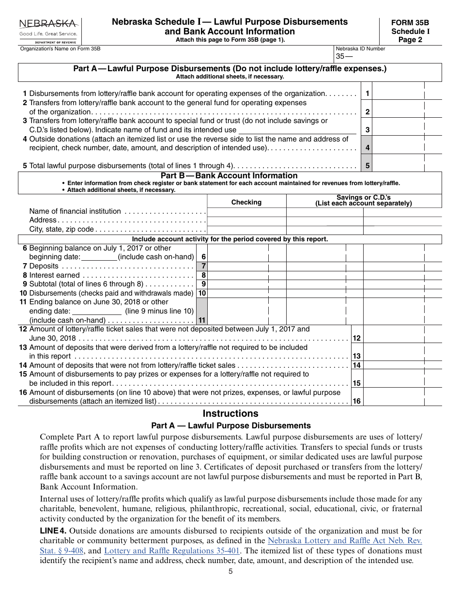 Form 35B Nebraska Lottery / Raffle Annual Report - Nebraska, Page 5